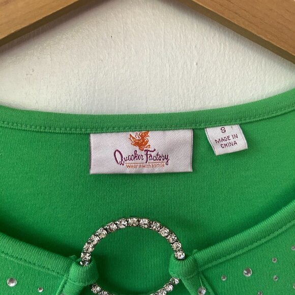 Quacker Factory Long Sleeve Top Womens Small Green Rhinestones Round Neck - Picture 4 of 6